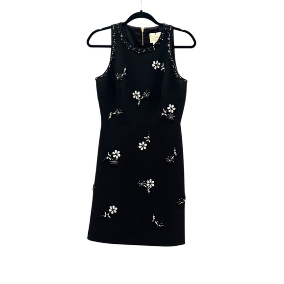 Kate Spade Scattered Brooch Embellished Bejeweled A-Line Mini Dress Black Size 4 - Picture 2 of 7
